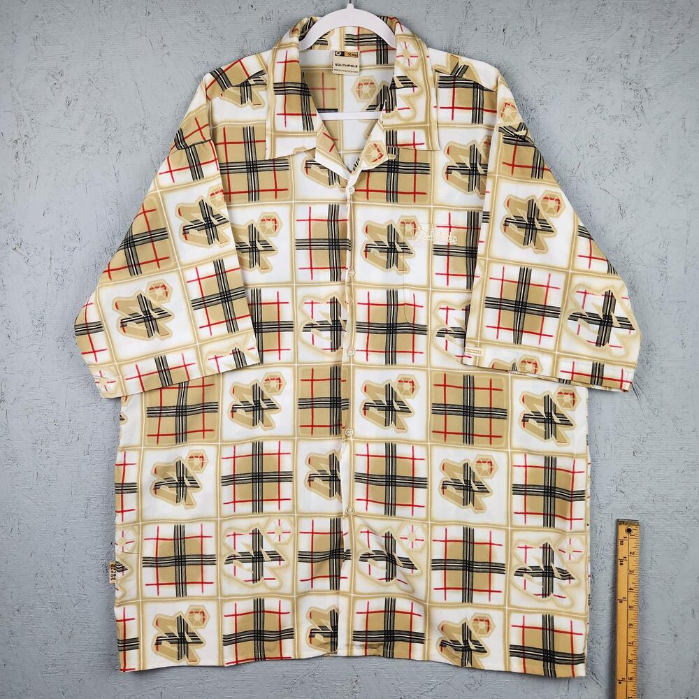 Vintage Southpole Shirt Mens 2XL Plaid Loop Collar Allover Logo Streetwear Y2k